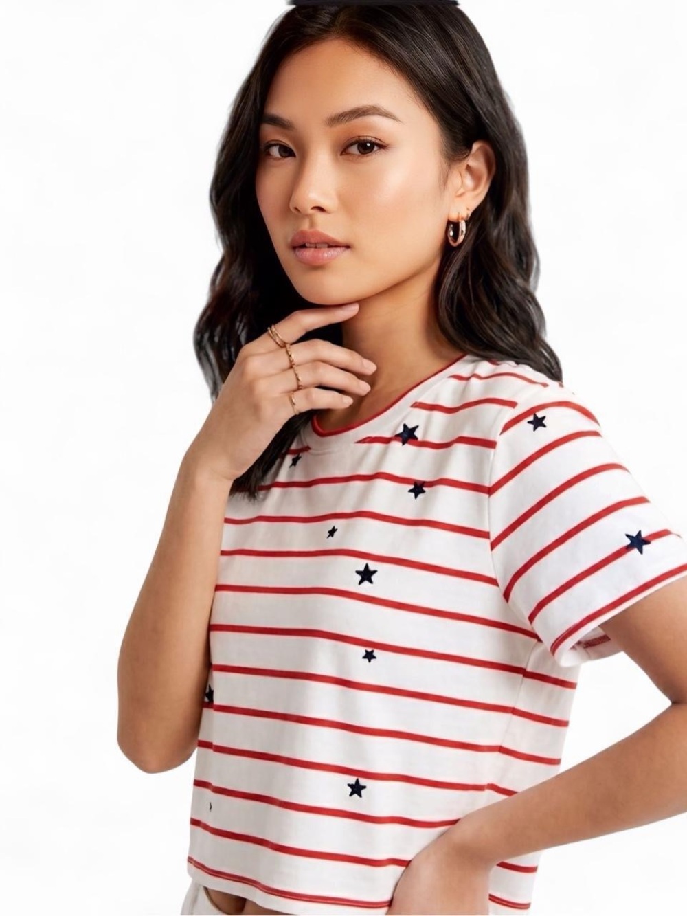 NWT Abercrombie Americana Star Stripe Baby Tee Y2K L